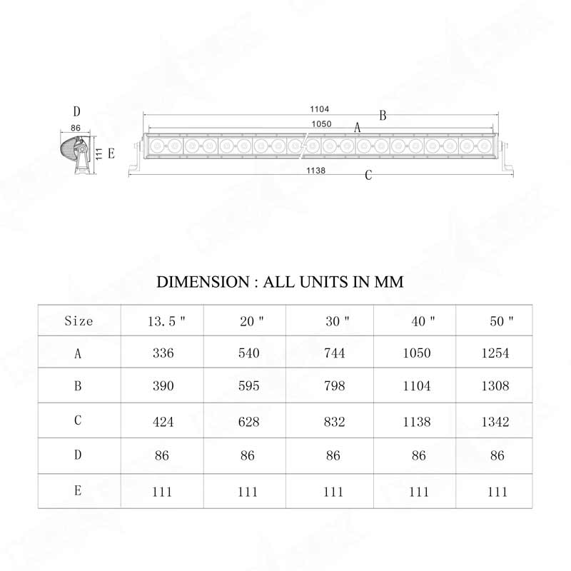 off road 40 inch light bar Dimensional Drawings